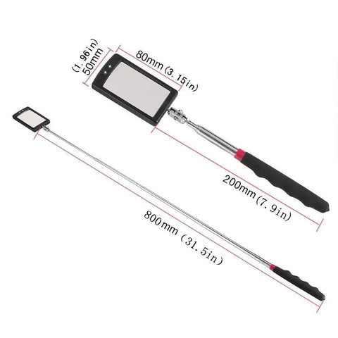Telescoping Inspection Mirror With 360 Degree Swivel And Flexible Reach On A Stick Handy For Gearheads, Folding Handle, 3.35 Inch Square