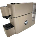 Slick Super Automatic Espresso Coffee Machine With Integrated Capsule System And Compact Pump Design For Genuine Italian Fiber Pods, side view.