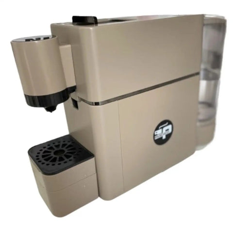 Slick Super Automatic Espresso Coffee Machine With Integrated Capsule System And Compact Pump Design For Genuine Italian Fiber Pods, side view.