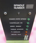Control panel for R Servo 2 spindle motor showing power and speed indicators for CNC machinery. Shop Ready Refurbished R Servo 2 Spindle Motor K 258637-42 Heavy Duty Cnc Replacement Unit Rock Solid Build No Hassle Swapping And Top Tier Performance For Every Machine Floor.