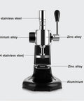 Top Shelf 58 Mm Coffee Tamper With Ergonomic Grip And Solid Steel Base For Zero Sweat Espresso Compaction And Barista Grade Pulls Straight From Your Kitchen Counter, showing stainless steel and aluminum alloy construction.