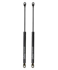 Two Pack Universal Lift Support Struts Ninety Pound Gas Shocks For Toolbox Lid Boat Storage Truck Cap And Toppers With Eyelet Ends in black.