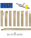 Heavy Duty Nickel Plated Indexable Tool Holder Set With Three Quarter Inch Shank Nine Piece CNC Lathe Tool Holders And Boring Bar