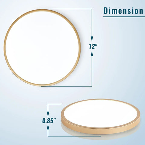 Gold LED Flush Mount Ceiling Light Fixture 12 Inch 28W 5000K Set Of 4 Ultra Slim Ceiling Lamps dimensions and side view
