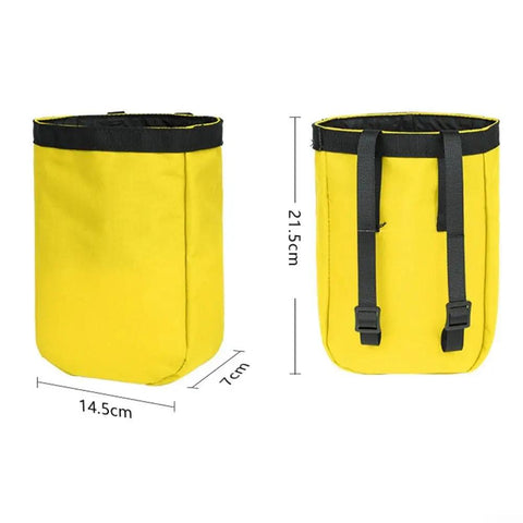 Yellow climbing tool pouch, dimensions 21.5cm x 14.5cm x 7cm, part of Rock Climbing Waist Pack For Quick Access Gear, Lightweight Nylon Tool Pouch.
