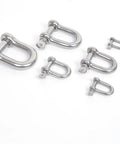 304 Stainless Steel D Type Shackle Bow U Type Lifting Ring M16 1 Piece With M4 M5 M6 M8 Pin Set displayed on white.