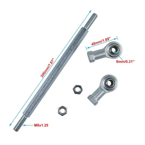 Two Piece M8 200mm Steering Tie Rod Ends And Ball Joints Kit For Electric ATVs Quad Go Karts Inner And Outer Built To Last Heavy Duty Sway Bar Set In Stainless Steel Rust Resistant Easy Install For Rock Solid Performance, 200mm M8x1.25 rod and ball joints