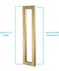 Beefy Heavy Duty Commercial Grade 18 Inch Satin Gold Push Pull Door Handle In Solid Stainless Steel 304 1.2mm Thick 30x30mm Square Cross Section Chamfered Edges 450mm Grip 420mm Bolt Spacing Durable Modern Finish, 450mm handle