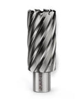 Annular cutter with Weldon shank, 1-3/16 in cutting diameter, 2 in cutting depth, HSS for magnetic drill press.