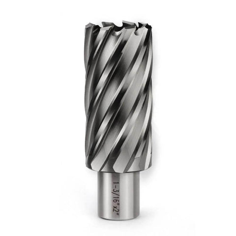 Annular cutter with Weldon shank, 1-3/16 in cutting diameter, 2 in cutting depth, HSS for magnetic drill press.