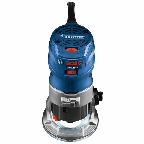Colt 1.25 HP Max Variable Speed Palm Router Kit with aluminum base, top view of compact design and controls.