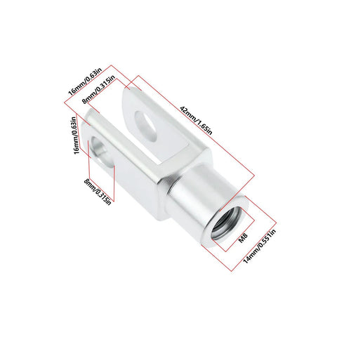 Two Piece M8x1.25 Air Cylinder Rod Clevis Ends With Right Hand Female Thread Y Connector For Electronic Automation Equipment 42mm Long By 16mm Wide 8mm Installation Diameter Carbon Steel Durable, angled view
