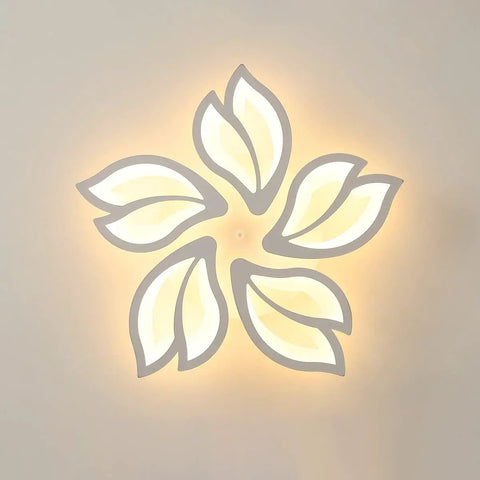 Modern 60W Dimmable LED Ceiling Light With Remote, 23.6 Inch White Acrylic Leaf Flush Mount Chandelier, illuminated view