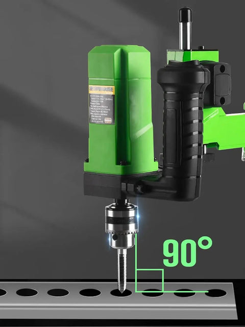 100-240V Desktop Vertical Electric Tapping Machine Drill Tapper With Universal Flexible Arm in use at 90-degree angle