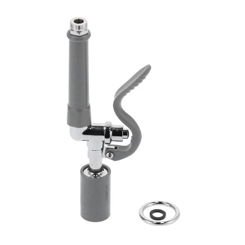 Commercial Sink Sprayer Kit With High Pressure Rinse, gray stainless steel assembly, rubber nozzle, and adapter ring visible