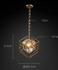 Top Notch Square Crystal Ceiling Pendant Light With Heavy Duty All Copper Frame And Zero Hassle Rust Proof Finish To Bring That Fresh Vibe To Any Room You Choose, dimensions shown.