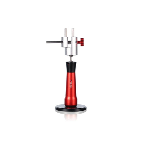 Front view of a handheld fixture vise tool for precise handheld modeling and micro build work, CNC machined with 0.002cm tolerance and dual guide rails.