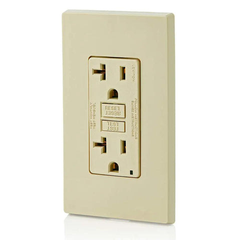 GFCI Outlet 20 Amp Self Test With LED Indicator Light Non Tamper Resistant Ivory For Easy Home DIY Install, side view