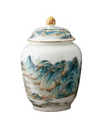 Top Shelf Premium Ceramic Airtight Tea Canister For Loose Leaf And Roasted Coffee Storage With Classic Chinese Landscape Motif