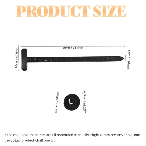 Universal Nylon Cable Tie Buckles For Cars And Home, Self-Locking Zip Ties dimensions in 20, 50, 100 pack; black plastic fastener