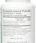 Side view of Lithium Orotate 120 Mg Dietary Supplement, 200 Tablets Pack Of 2, shows supplement facts and ingredients list.