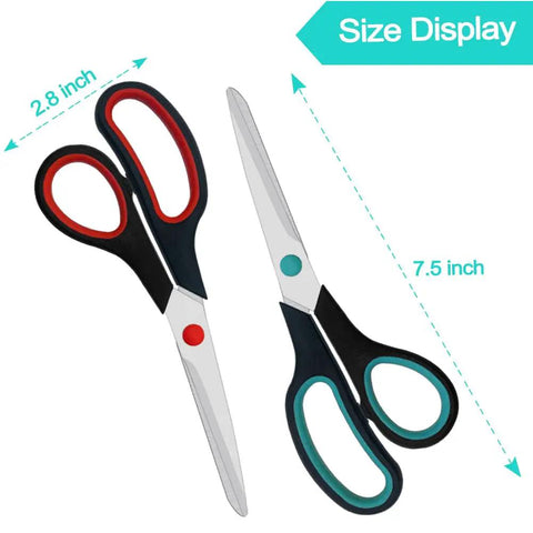 Two Pack 7.5 Inch All Purpose Scissors For Office And Home Use Soft grip handles durable stainless steel blades size display