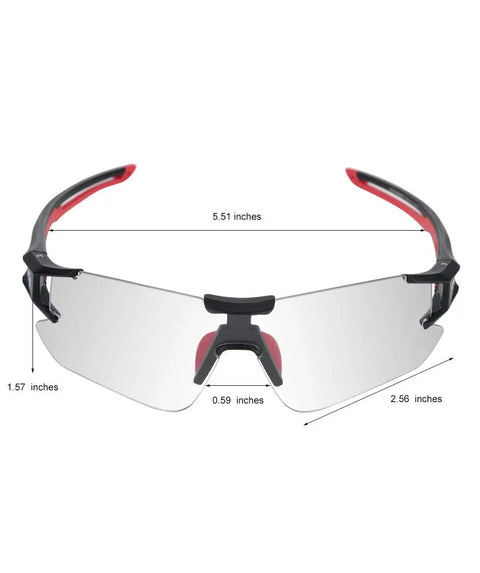 Photochromic Cycling Sunglasses For Men And Women, Frameless Bike Glasses With UV Protection, Black Red, Regular Fit