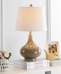 Taupe Gourd Glass Table Lamps Set Of 2 With White Cotton Shades For Living Room Bedroom Home Office Modern Contemporary Lighting 24 Inch LED Bulbs Included