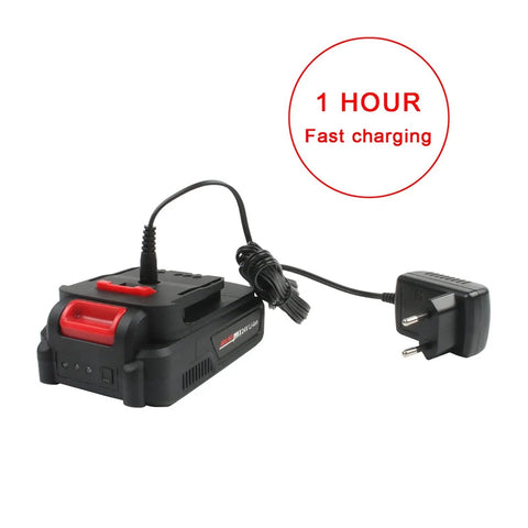 Heavy Duty Cordless Air Blower And Vacuum Cleaner Kicking Serious Dust Sawdust Debris Straight Up With Fast Charge Port battery charger.