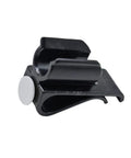 Close-up of durable plastic black putter clip from the Two Pack Putter Clip Holder For Golf Bag, with white ball marker.