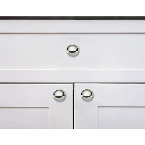 Two Pack One Half Inch Bifold Closet Door Knobs Polished Nickel Zinc Alloy Cabinet Handles on white cabinet.