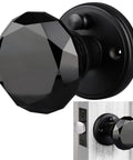 Black Crystal Door Knob With Lock Set For Interior Privacy Glass Vintage Style Hardware, black crystal and metal handle
