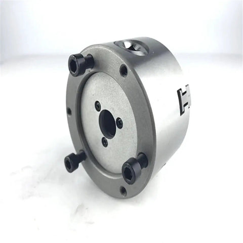 High-Performance K11-80 Metal Lathe Chuck, 80mm 3-Jaw Scroll Design For Mini Mills And Woodworking Tools, showing steel structure and mounting features.