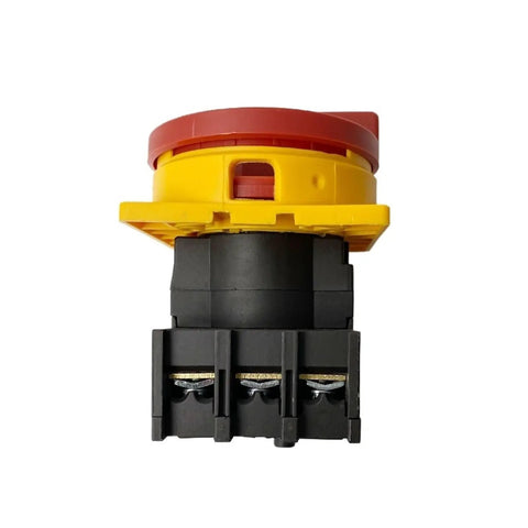 Heavy Duty Load Circuit Breaker LW42B 32A 690V AC Main Control Switch, red and yellow, panel mount view