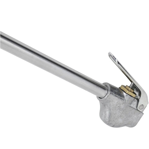 Close-up of Heavy-Duty Beefed-Up Air Blow Gun With 4 Ft Extension Nozzle And Lever Grip OSHA Compliant One Quarter Inch NPT High-Pressure Air Spray