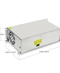 Beefy 24V 25A 600W Power Supply Adapter SMPS Switch Mode DC Converter with dimensions and cooling fan visible.