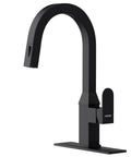 DAYONE Black Square Kitchen Faucet - Modern Pull-Down Sprayer with 2-Mode Kitchen Sink Faucet, 360° Swivel Fits Bar/RV Sinks, SUS 304 Stainless Steel with Square Deck Plate in black finish