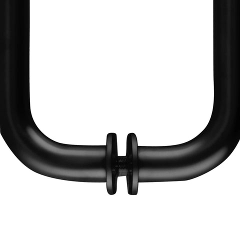 Close-up of Oil Rubbed Bronze Tubular Back-To-Back Pull Handle With Metal Washers For Glass Doors, 8 In Center-To-Center, Heavy 3/4 In Diameter