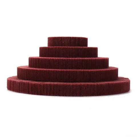 Premium Non-Woven Flap Wheel 320 Grit Nylon Fiber Polishing Disc For Foredom Tools, various sizes stacked for polishing surfaces.