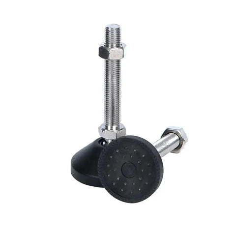 Heavy Duty Adjustable Leveling Feet Four Pack With Swivel Base For Furniture Machinery Workbenches Knock Out Wobbles Fast Rock Solid Floor Stabilizers D40M8X50 with rubber pad and threaded rod.