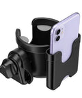 Universal Stroller Cup Holder With Phone Holder, Adjustable Drink Holder For Baby Strollers, Wheelchairs, Walkers, Bikes and Scooters