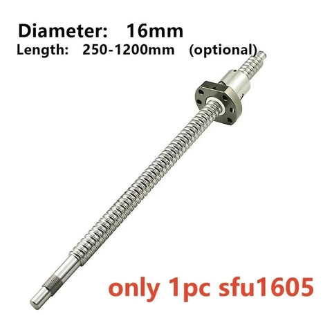 High Performance Ballscrew Kit With Ballnut 16mm Diameter Precision CNC Rolled Metal Screw showing 16mm diameter screw with nut.