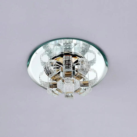 iumLeap Recessed Lighting Housing Trim Kits Crystal Glass Ceiling Downlight Aisle Spotlight with mirrored base and glass accents.