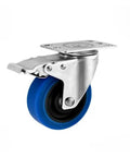 Heavy Duty Silent Swivel Casters Featuring Blue Tpr Rubber 4 Inch Stainless Steel frame with safe brake for carts.