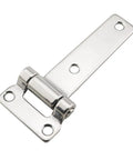 Close-up of 304 stainless T-shape hinge from Two Pack 304 Stainless Steel T Shape Hatch Cover Hinges Five Point Three Inches Long For Containers.