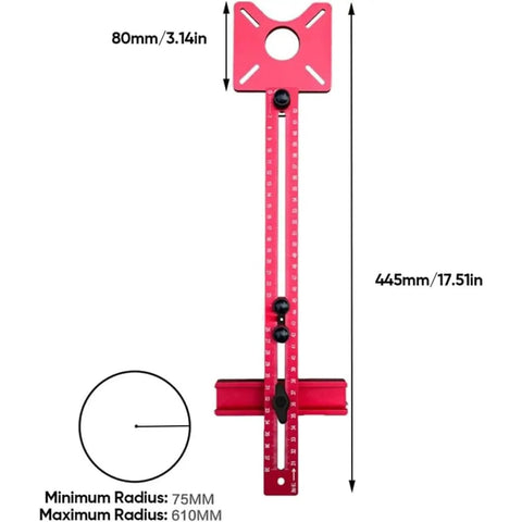 Built Tough Three In One Router Milling Groove Bracket with Smooth Slide Jig, red metal ruler for woodworking, 445mm long.