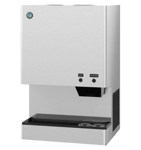 Heavy-Duty Commercial Nugget Ice Maker, Air Cooled Stainless Steel Exterior, Cranks Out Up To 343 Lbs Of Fresh Ice Daily, Boasts A Handily Sized Storage Bin, Countertop Ready, front view with controls.