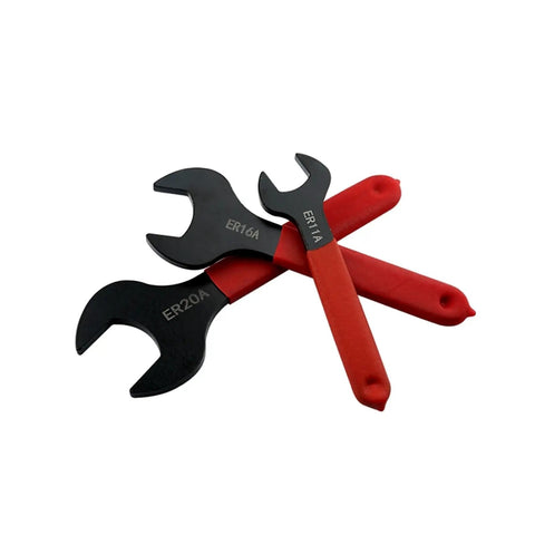 Heavy Duty ER11 A Type Collet Chuck Holder With Spindle Nut Wrench For CNC Milling Machine And Lathe Tools, three black and red spanner wrenches.