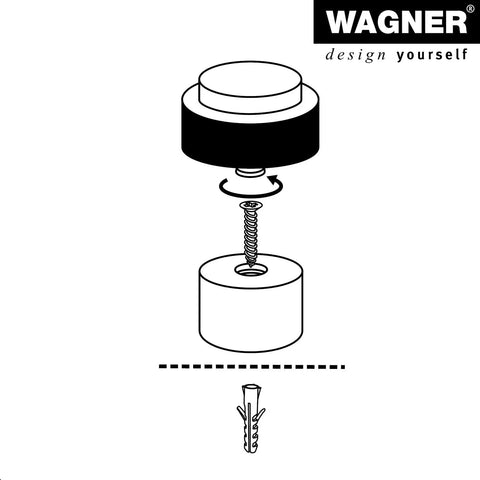Exploded view of Big Ben Floor Door Stop With Soft Rubber Cap Satin Cast Aluminum Body Black Finish Diameter 35 By 40 Mm Screw In Mount Includes Mounting Hardware Protects Doors And Walls Heavy Duty Quiet Stop For Home Office And Shop assembly with screw and wall plug.