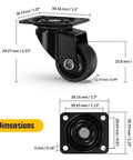 Low Profile One Inch Caster Wheels For Furniture Set Of Four Big Time Mobility With Zero Fuss TPR Rubber Cabinet Casters Floor Safe dimensions showing measurements.